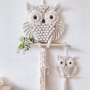 2 Pcs Owl Macrame Handmade Woven Boho Wall Hanging
